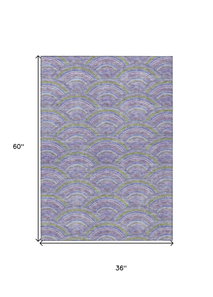 3' X 5' Lavender Sage And Ivory Geometric Washable Indoor Outdoor Area Rug