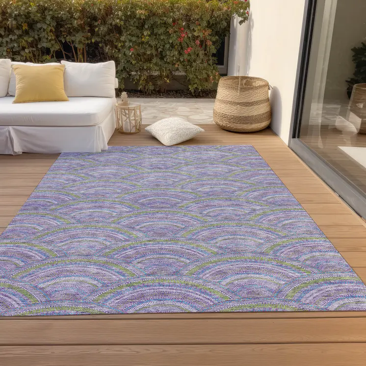 3' X 5' Lavender Sage And Ivory Geometric Washable Indoor Outdoor Area Rug