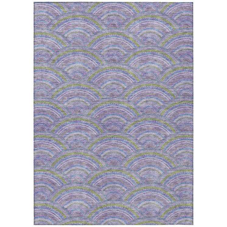 5' X 8' Lavender Sage And Ivory Geometric Washable Indoor Outdoor Area Rug