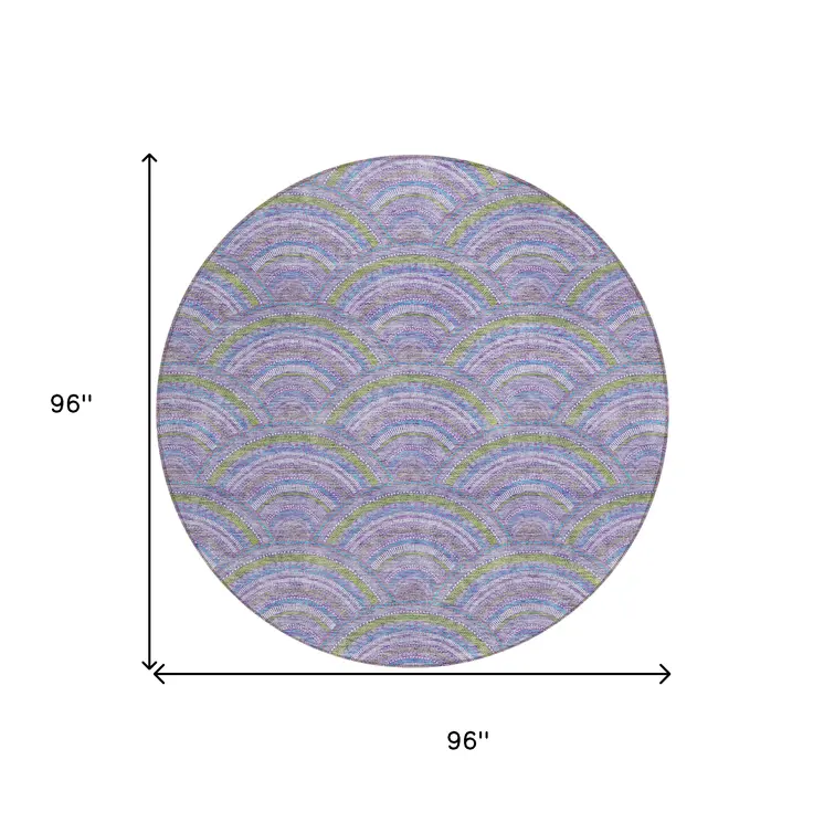 8' Lavender Sage And Ivory Round Geometric Washable Indoor Outdoor Area Rug