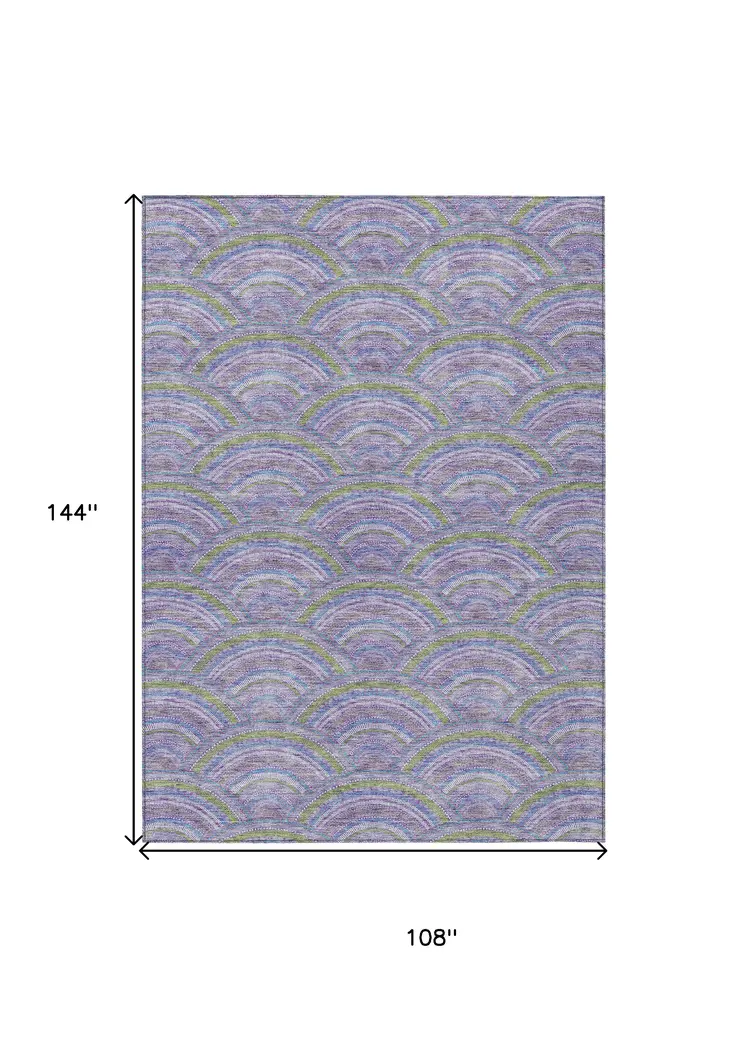 9' X 12' Lavender Sage And Ivory Geometric Washable Indoor Outdoor Area Rug