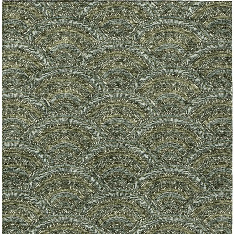 3' X 5' Olive Green Fern Green And Silver Geometric Washable Indoor Outdoor Area Rug