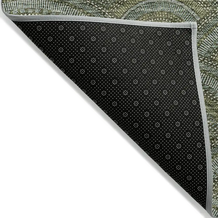 3' X 5' Olive Green Fern Green And Silver Geometric Washable Indoor Outdoor Area Rug