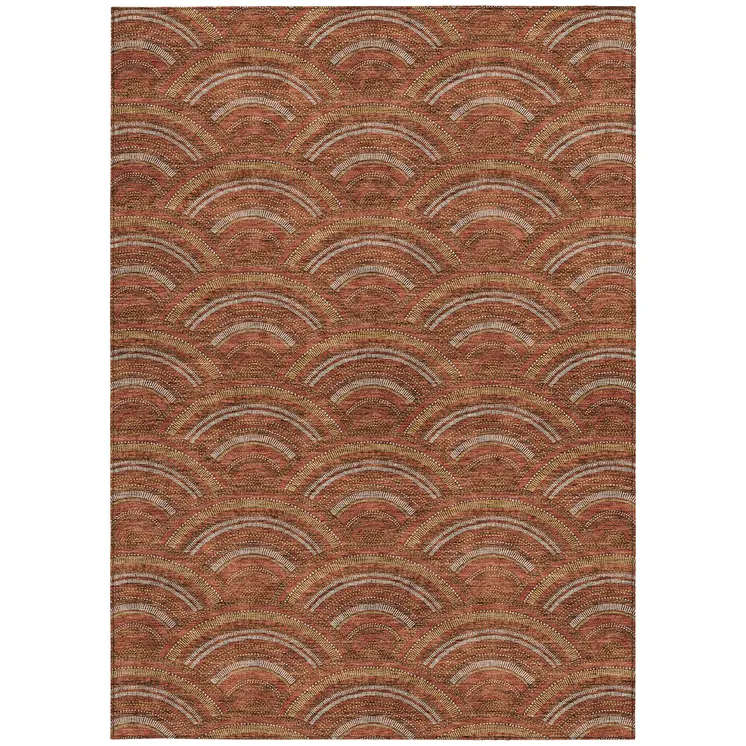 5' X 8' Orange Gold And Ivory Geometric Washable Indoor Outdoor Area Rug