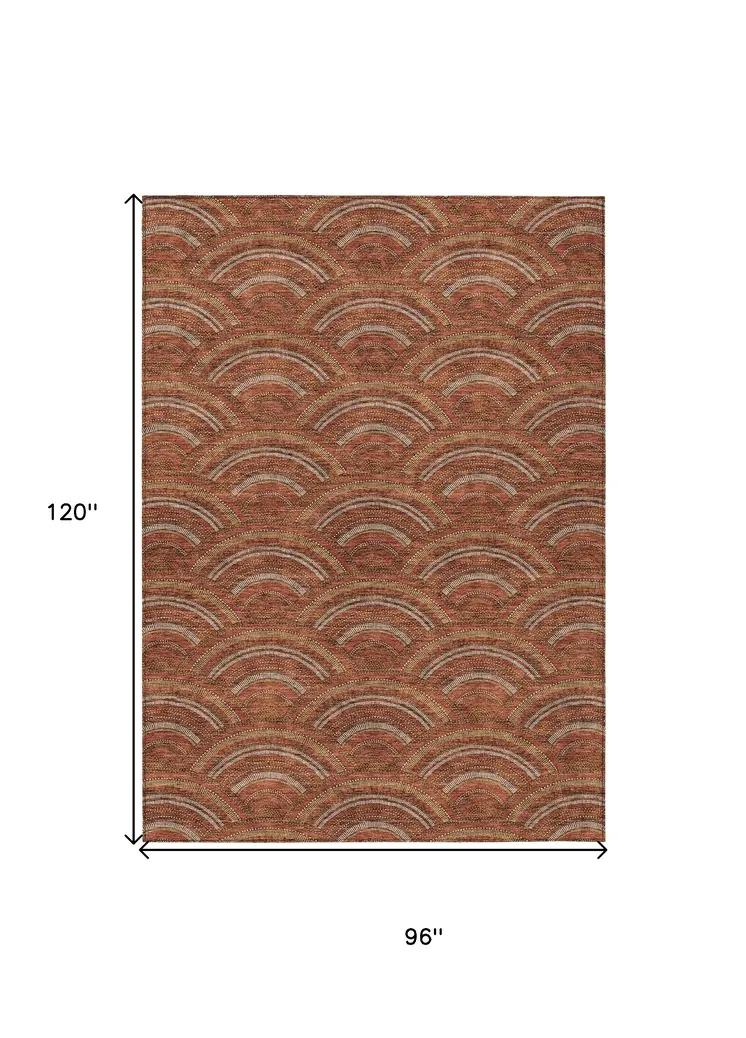 8' X 10' Orange Gold And Ivory Geometric Washable Indoor Outdoor Area Rug