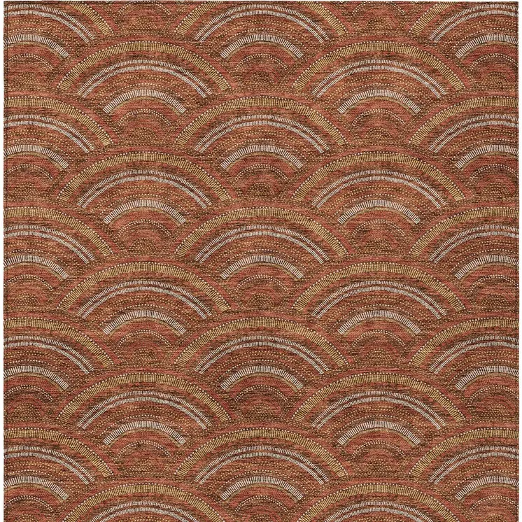 9' X 12' Orange Gold And Ivory Geometric Washable Indoor Outdoor Area Rug