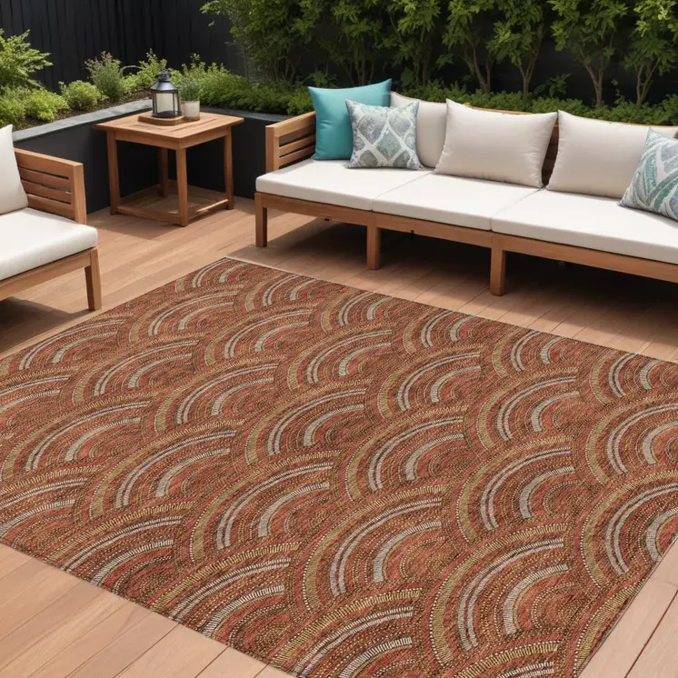 9' X 12' Orange Gold And Ivory Geometric Washable Indoor Outdoor Area Rug