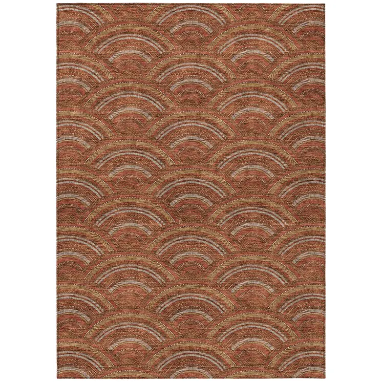 9' X 12' Orange Gold And Ivory Geometric Washable Indoor Outdoor Area Rug