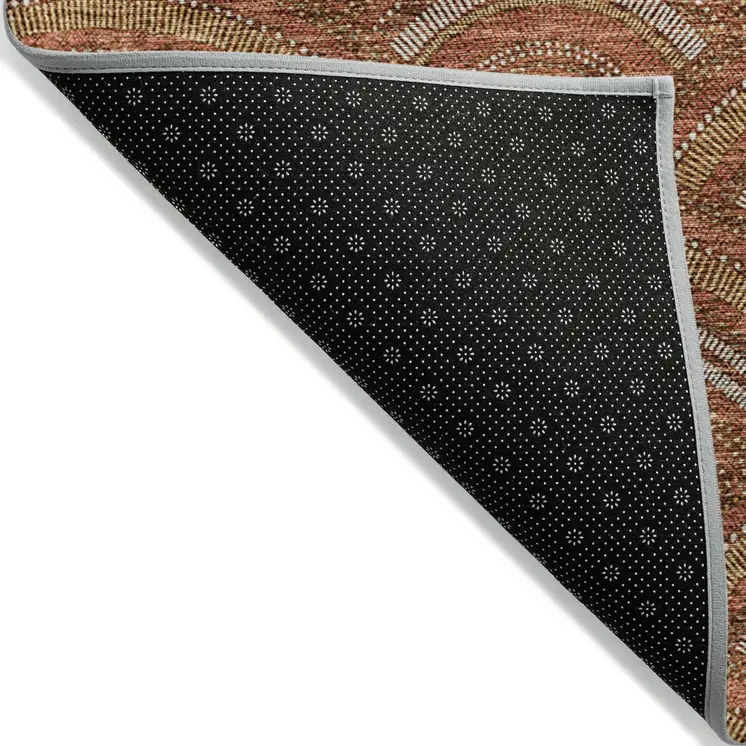 9' X 12' Orange Gold And Ivory Geometric Washable Indoor Outdoor Area Rug