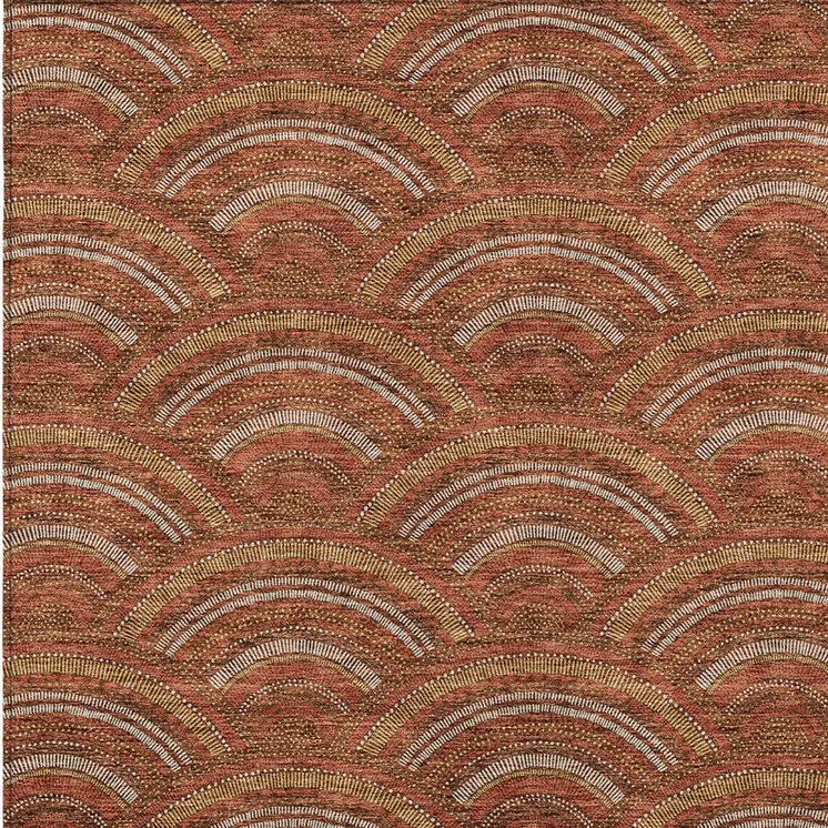 9' X 12' Orange Gold And Ivory Geometric Washable Indoor Outdoor Area Rug