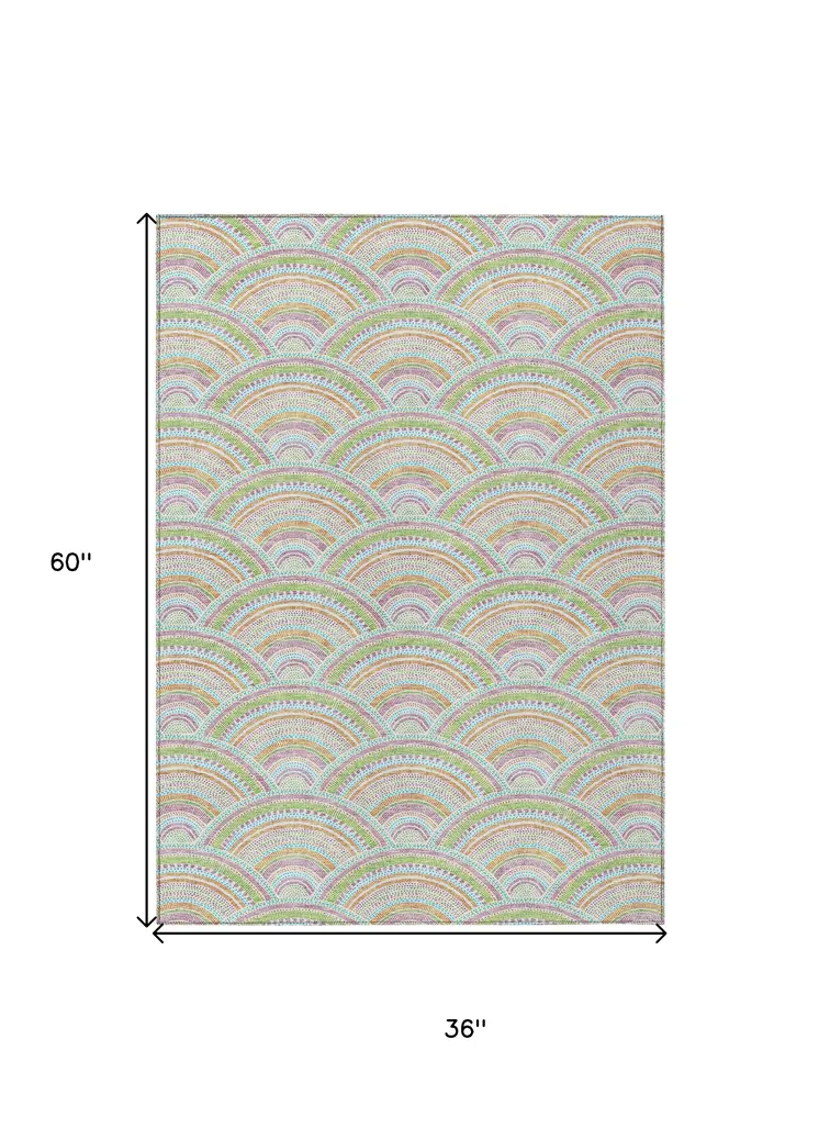 3' X 5' Pearl Orange And Purple Geometric Washable Indoor Outdoor Area Rug
