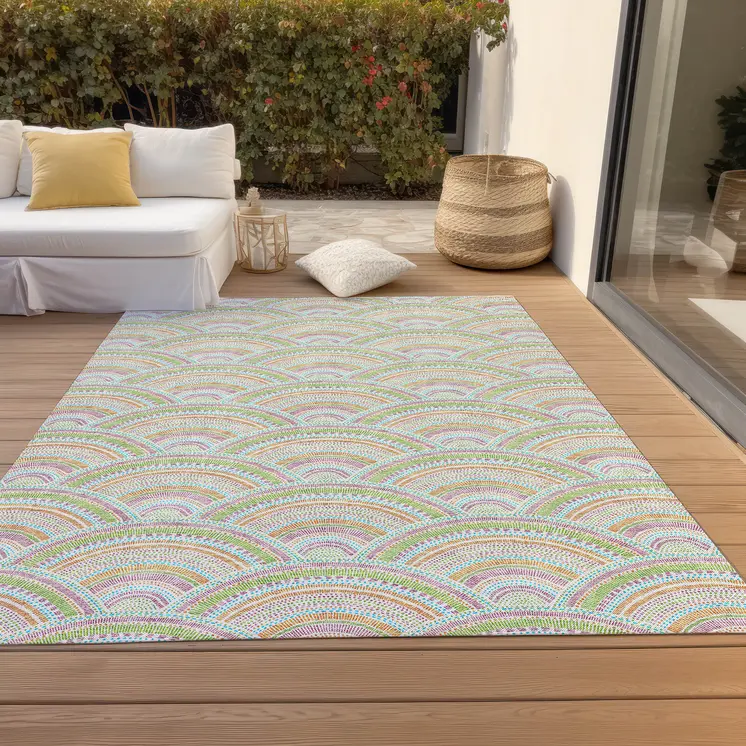 3' X 5' Pearl Orange And Purple Geometric Washable Indoor Outdoor Area Rug