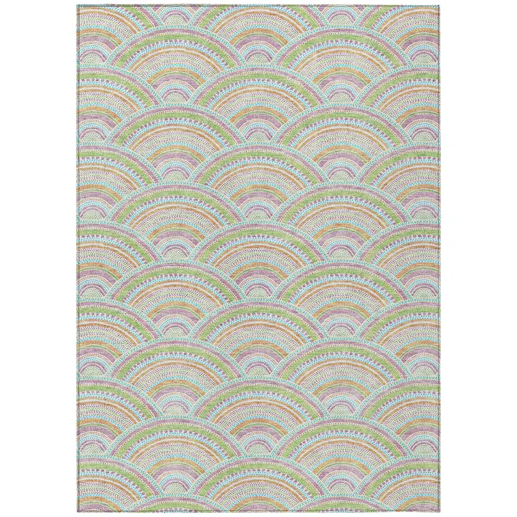 3' X 5' Pearl Orange And Purple Geometric Washable Indoor Outdoor Area Rug