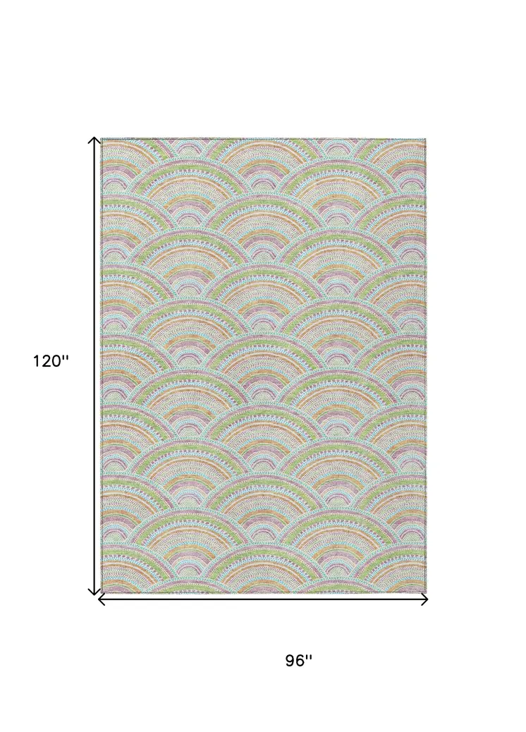 8' X 10' Pearl Orange And Purple Geometric Washable Indoor Outdoor Area Rug