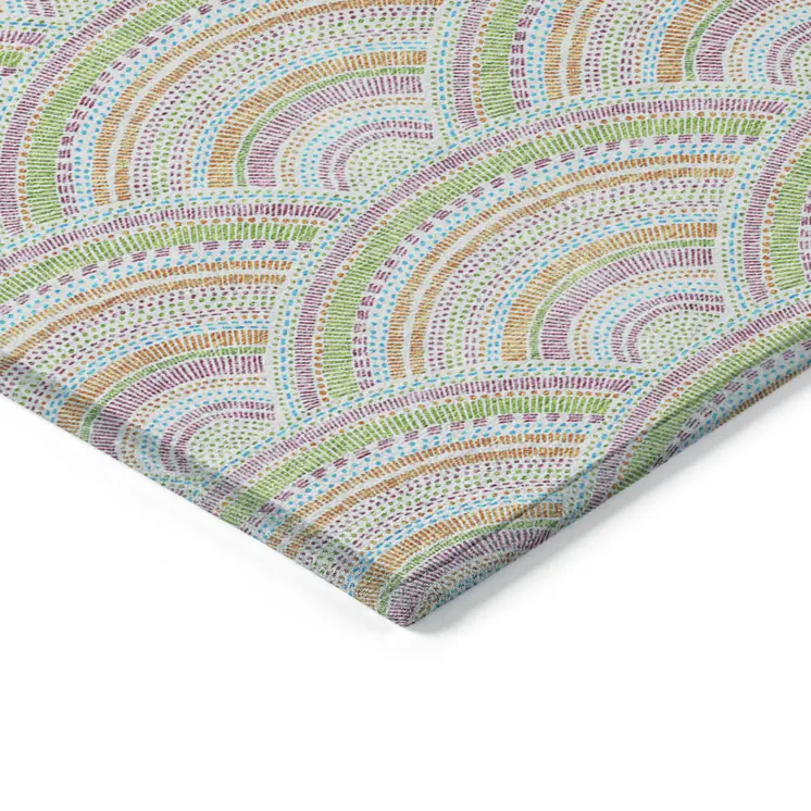 8' X 10' Pearl Orange And Purple Geometric Washable Indoor Outdoor Area Rug