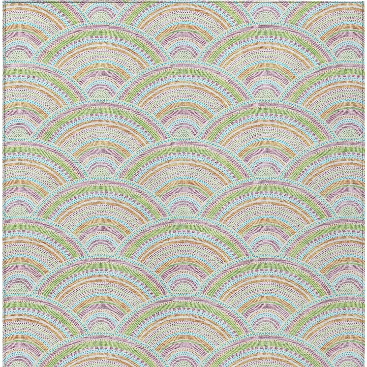 8' X 10' Pearl Orange And Purple Geometric Washable Indoor Outdoor Area Rug
