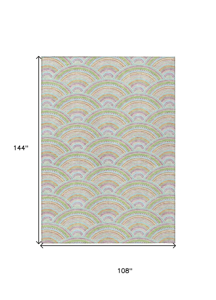 9' X 12' Pearl Orange And Purple Geometric Washable Indoor Outdoor Area Rug