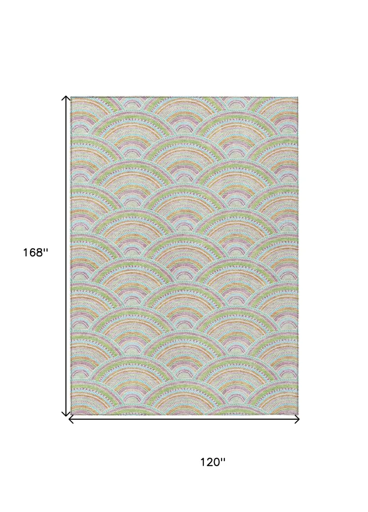 10' X 14' Pearl Orange And Purple Geometric Washable Indoor Outdoor Area Rug