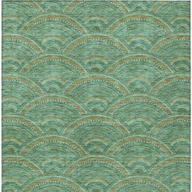 8' X 10' Sage Fern Green And Peach Geometric Washable Indoor Outdoor Area Rug
