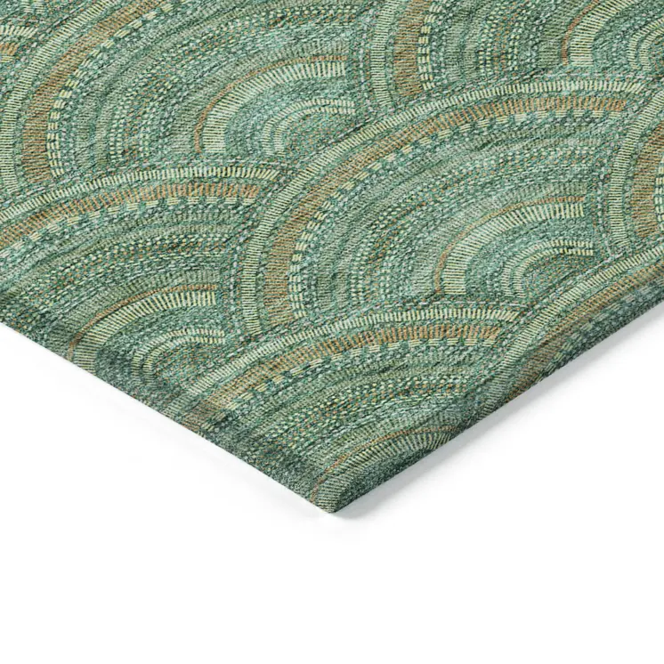8' X 10' Sage Fern Green And Peach Geometric Washable Indoor Outdoor Area Rug