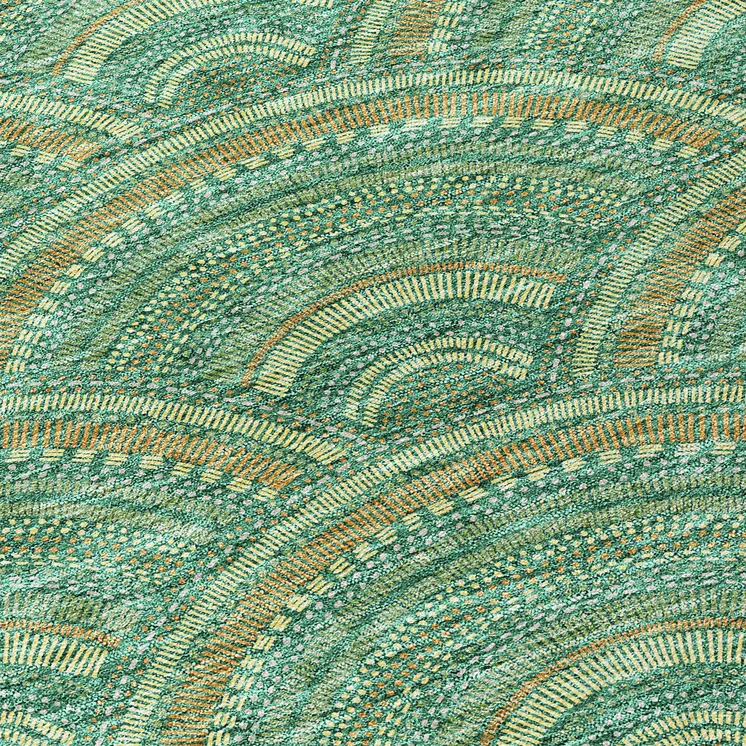 8' X 10' Sage Fern Green And Peach Geometric Washable Indoor Outdoor Area Rug