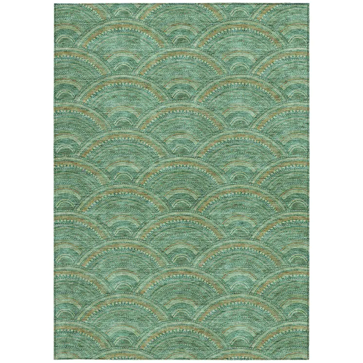9' X 12' Sage Fern Green And Peach Geometric Washable Indoor Outdoor Area Rug