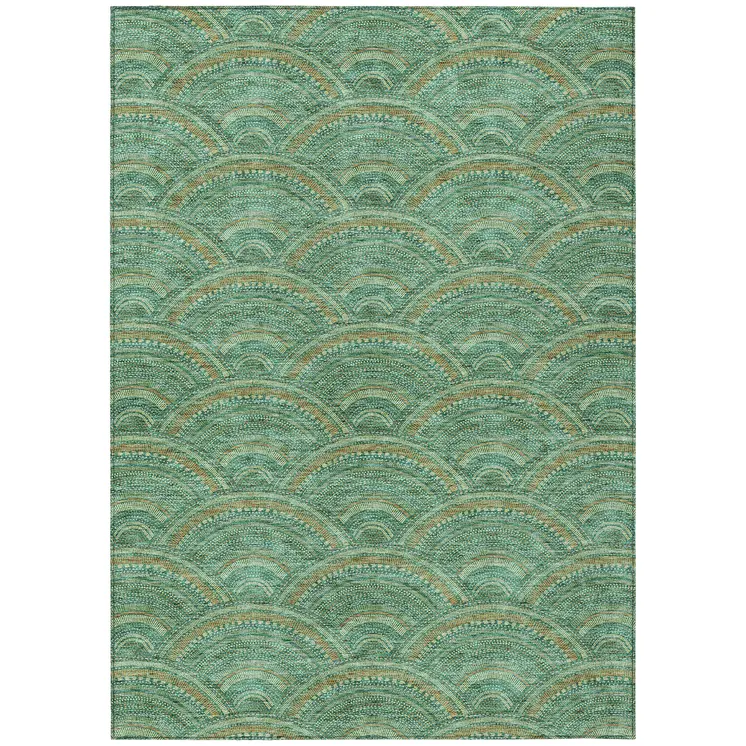 10' X 14' Sage Fern Green And Peach Geometric Washable Indoor Outdoor Area Rug
