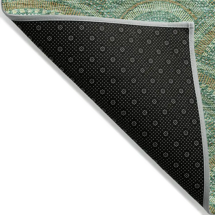 10' X 14' Sage Fern Green And Peach Geometric Washable Indoor Outdoor Area Rug