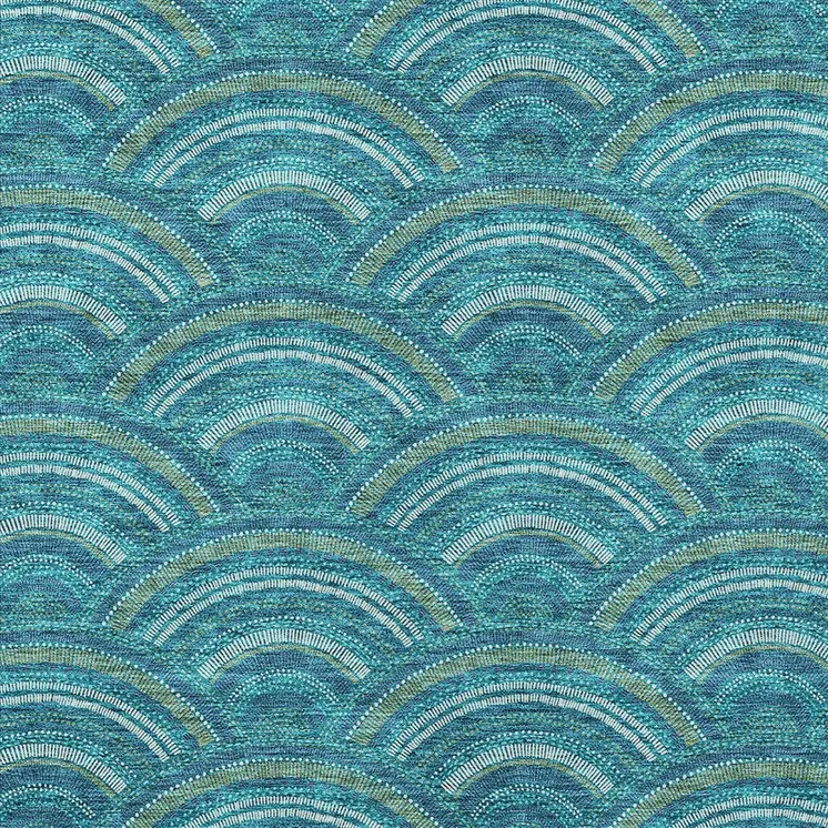 3' X 5' Teal Blue Fern Green And Ivory Geometric Washable Indoor Outdoor Area Rug