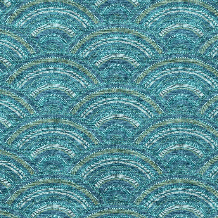 5' X 8' Teal Blue Fern Green And Ivory Geometric Washable Indoor Outdoor Area Rug