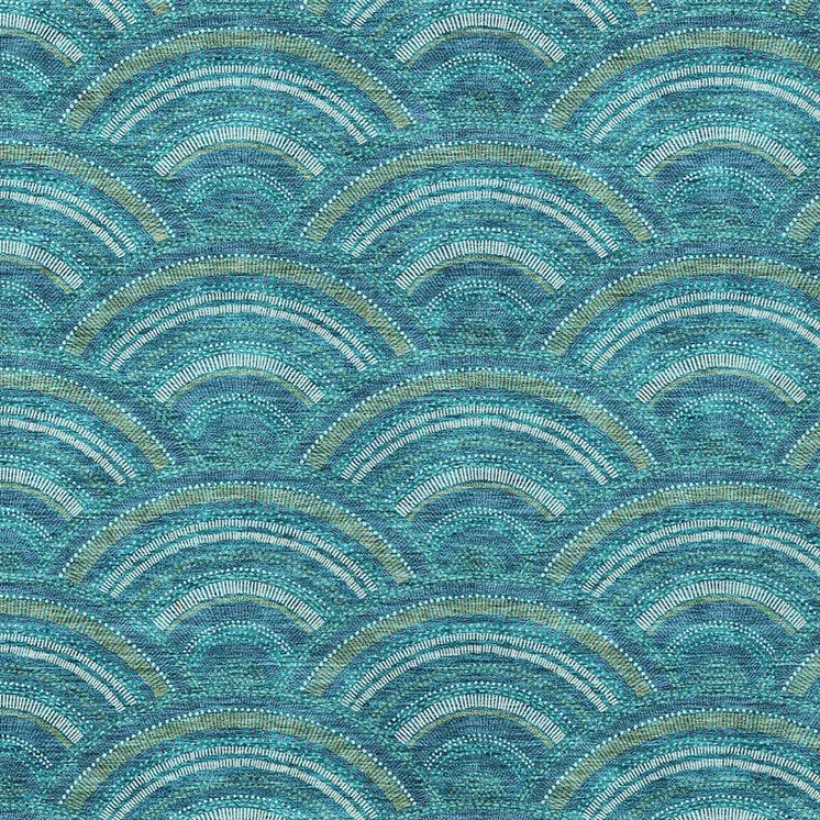 8' X 10' Teal Blue Fern Green And Ivory Geometric Washable Indoor Outdoor Area Rug