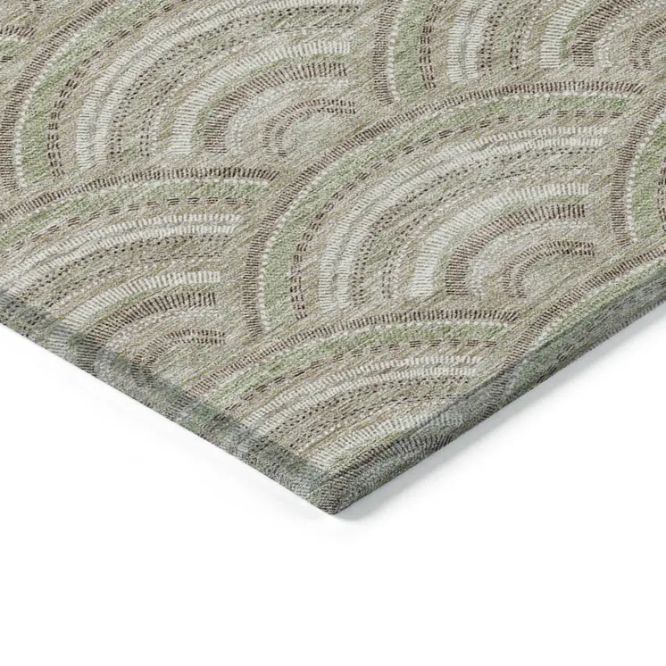 3' X 5' Taupe Fern Green And Ivory Geometric Washable Indoor Outdoor Area Rug