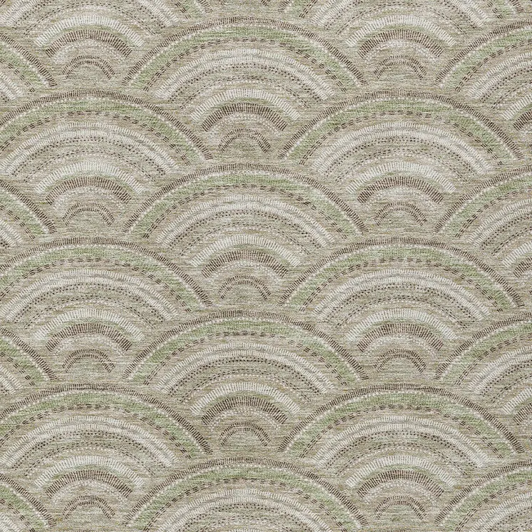 9' X 12' Taupe Fern Green And Ivory Geometric Washable Indoor Outdoor Area Rug