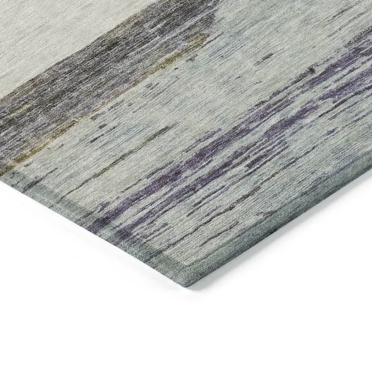 3' X 5' Artichoke Green Ivory And Blue Abstract Washable Indoor Outdoor Area Rug