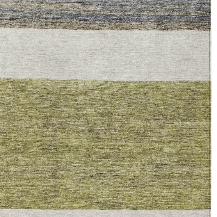 3' X 5' Artichoke Green Ivory And Blue Abstract Washable Indoor Outdoor Area Rug