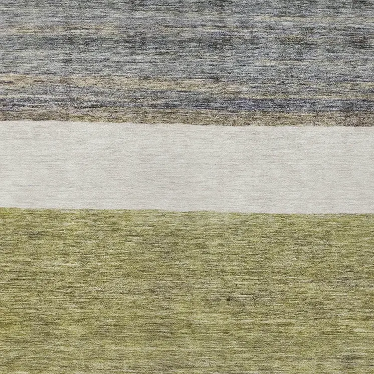 9' X 12' Artichoke Green Ivory And Blue Abstract Washable Indoor Outdoor Area Rug