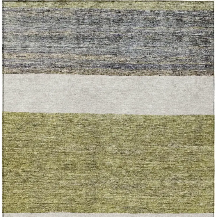 10' X 14' Artichoke Green Ivory And Blue Abstract Washable Indoor Outdoor Area Rug