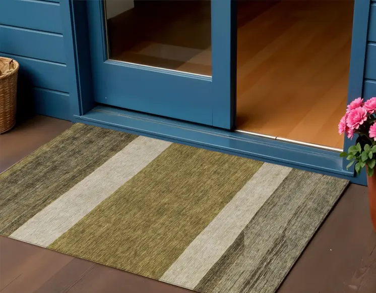 3' X 5' Coffee Ivory And Gray Abstract Washable Indoor Outdoor Area Rug