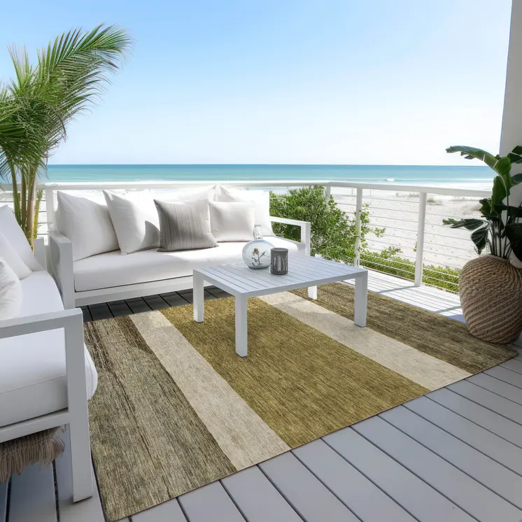 9' X 12' Coffee Ivory And Gray Abstract Washable Indoor Outdoor Area Rug
