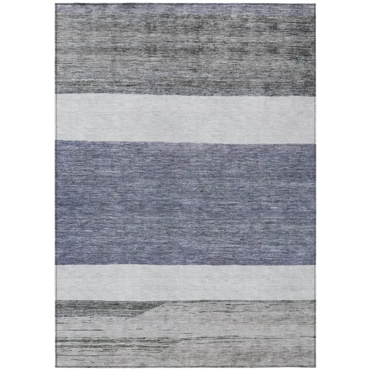 8' X 10' Denim Blue Ivory And Gray Abstract Washable Indoor Outdoor Area Rug
