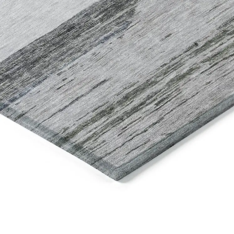 8' X 10' Denim Blue Ivory And Gray Abstract Washable Indoor Outdoor Area Rug