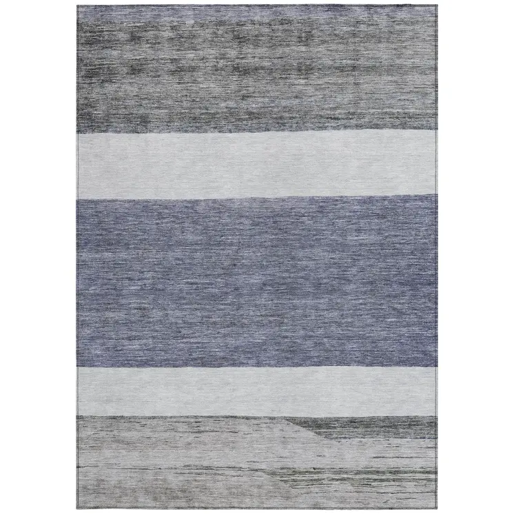 8' X 10' Denim Blue Ivory And Gray Abstract Washable Indoor Outdoor Area Rug