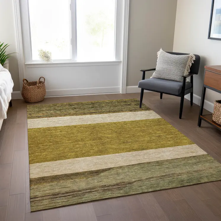 3' X 5' Gold Beige And Gray Abstract Washable Indoor Outdoor Area Rug