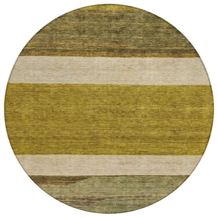 8' Gold Beige And Gray Round Abstract Washable Indoor Outdoor Area Rug
