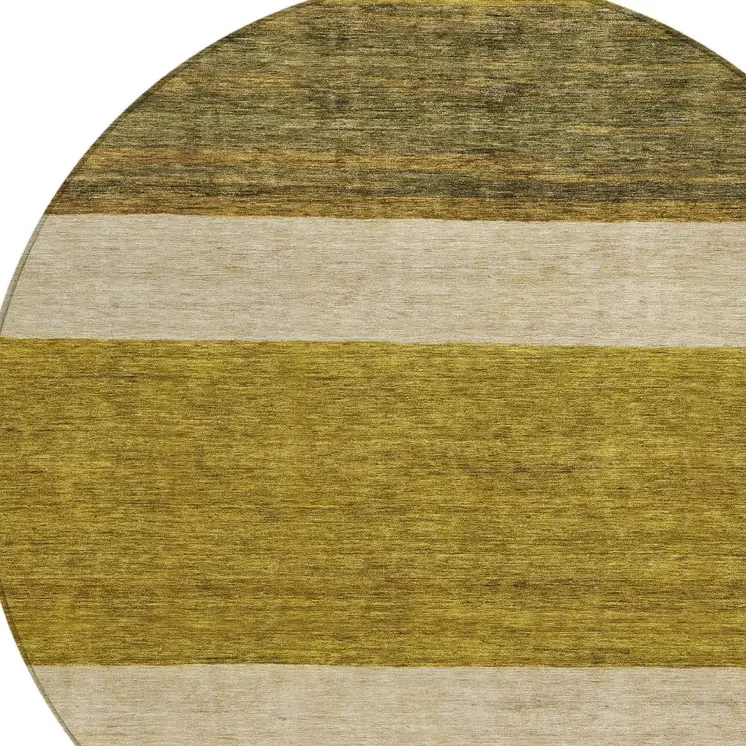 8' Gold Beige And Gray Round Abstract Washable Indoor Outdoor Area Rug