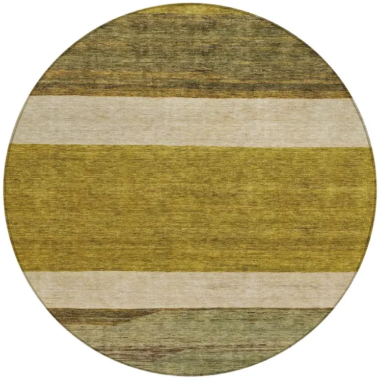 8' Gold Beige And Gray Round Abstract Washable Indoor Outdoor Area Rug