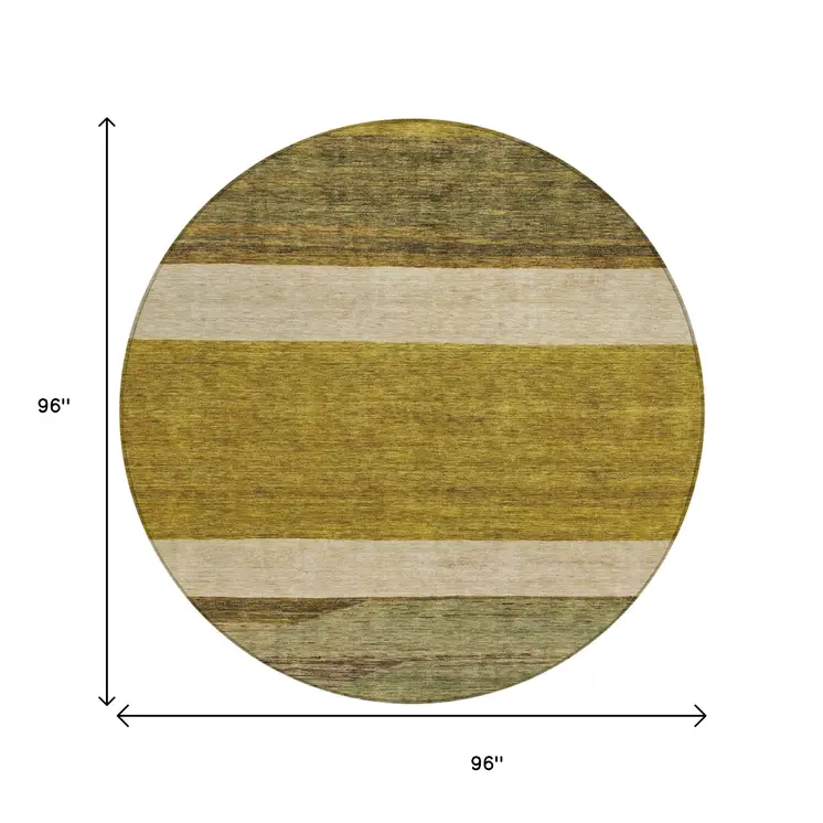 8' Gold Beige And Gray Round Abstract Washable Indoor Outdoor Area Rug