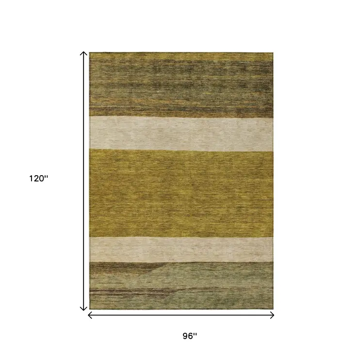 8' X 10' Gold Beige And Gray Abstract Washable Indoor Outdoor Area Rug
