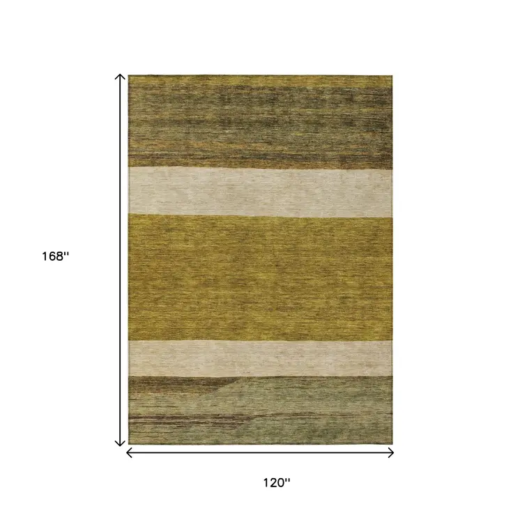 10' X 14' Gold Beige And Gray Abstract Washable Indoor Outdoor Area Rug