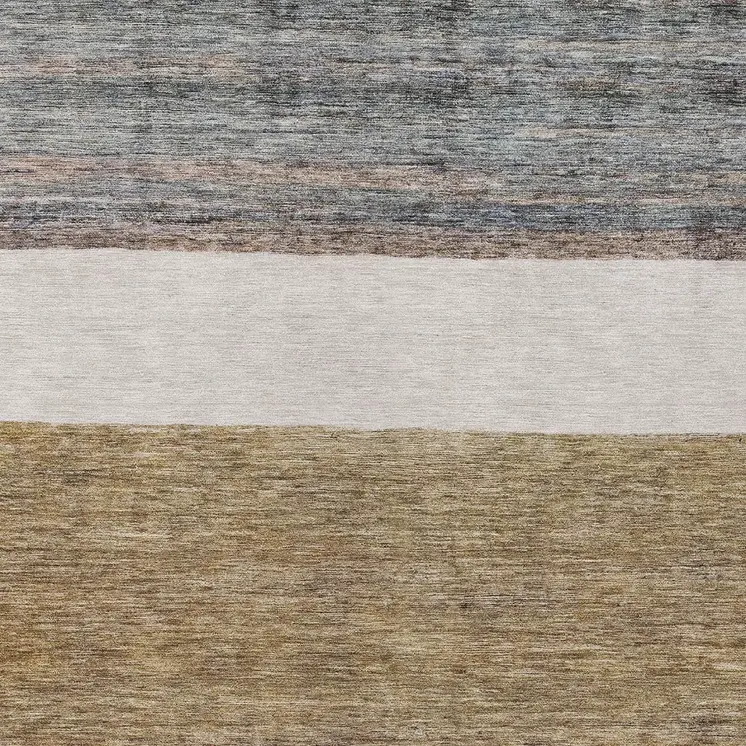 3' X 5' Brown Ivory And Blue Abstract Washable Indoor Outdoor Area Rug